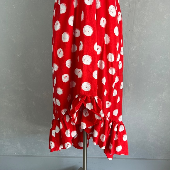 Plenty by Tracy Reese size M midi dress hi low ruffle red polka dot halter - Picture 4 of 12